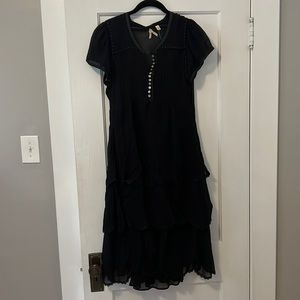 COPY - Anthropologie black midi tiered ruffle short sleeve dress